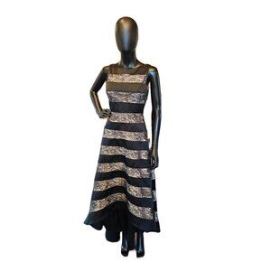 Adrianna Papell Black Stripe High-Low